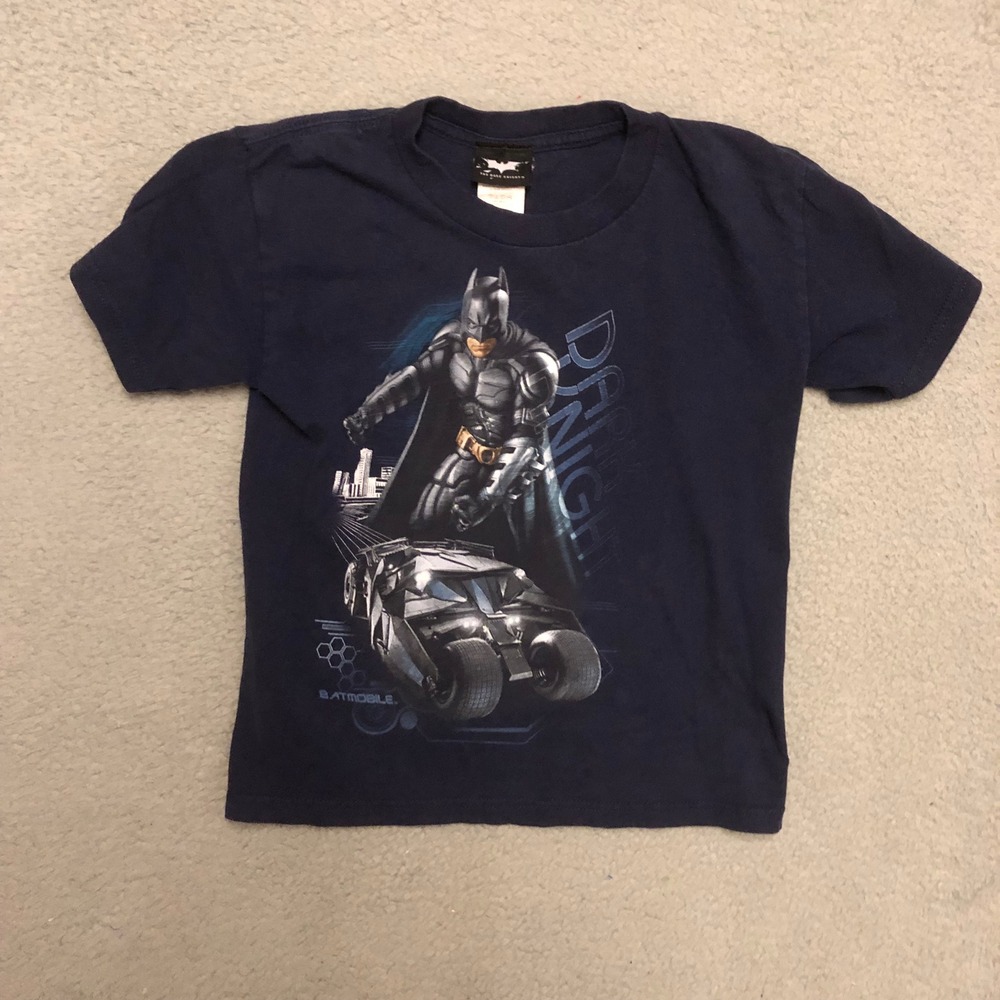 Batman The Dark Knight T Shirt Youth‎ Size 8 Navy Blue Batmobile DC Comics 2008